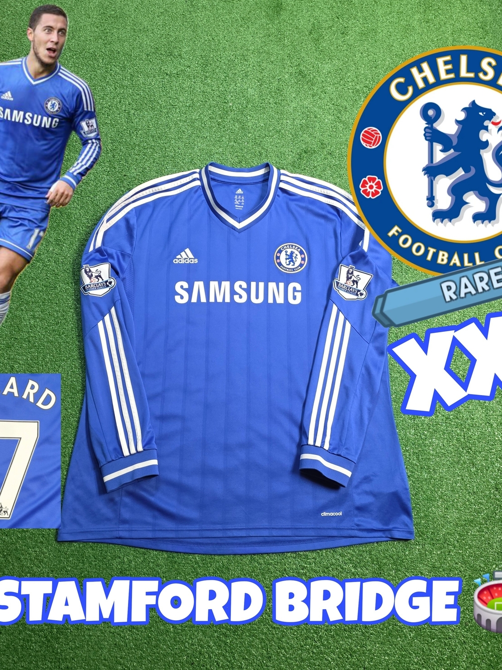 Adidas Chelsea FC Eden Hazard #17 2013/2014 Long Sleeve Home Jersey Rare XXL EPL